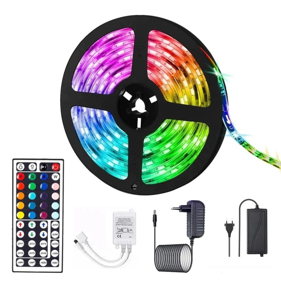 Kit Banda Led RGB SMD 5050 cu Transformator inclus Flippy - Lungime 5 M, 270 LED-uri, Telecomanda 44 taste, pentru TV, PC, Auto, IP65, Lumina Ambientala-0