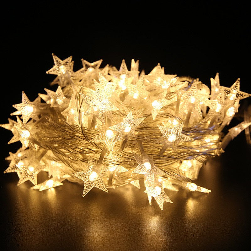 Instalatie Craciun cu baterii, 10 metri, 80 LED-uri tip Stea, fir Transparent, Alb Cald, Flippy-2