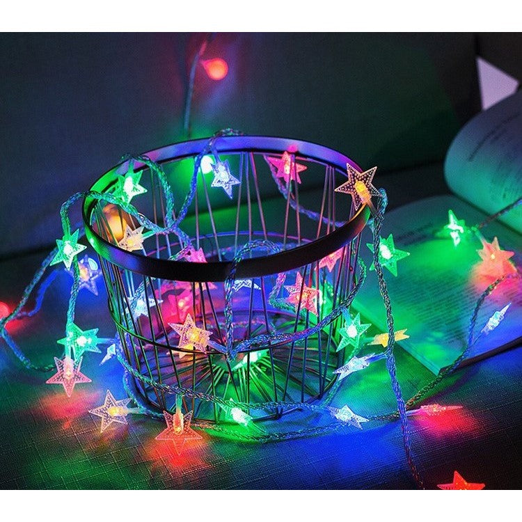 Instalatie Craciun cu baterii, 10 metri, 80 LED-uri tip Stea, fir Transparent, Multicolor, Flippy-1