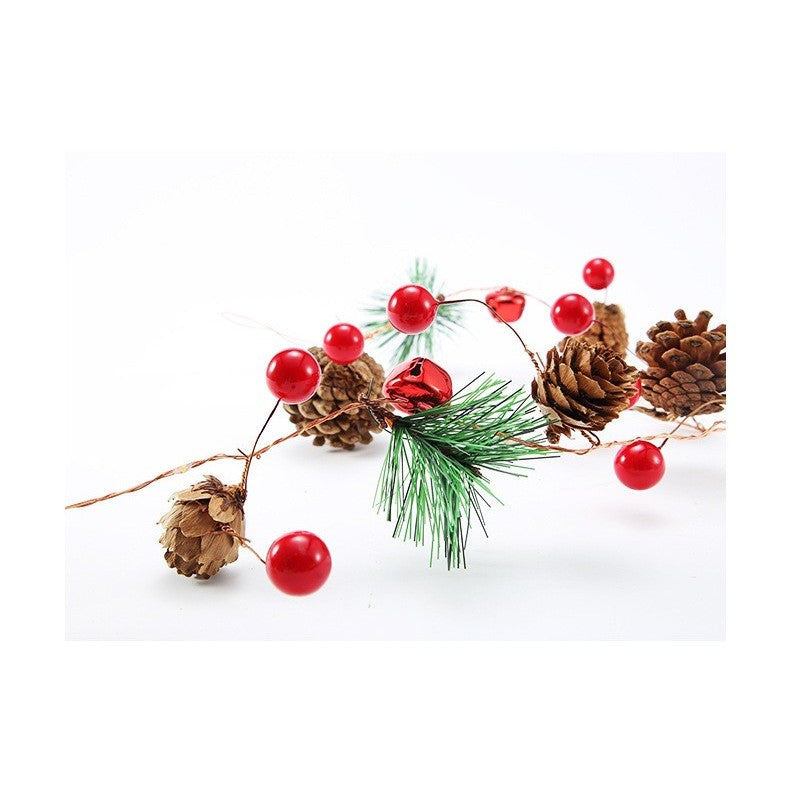 Instalatie Craciun cu baterii, 2 metri, 20 LED-uri tip Ace, conuri de pin si clopotei, Alb Cald, Flippy-3