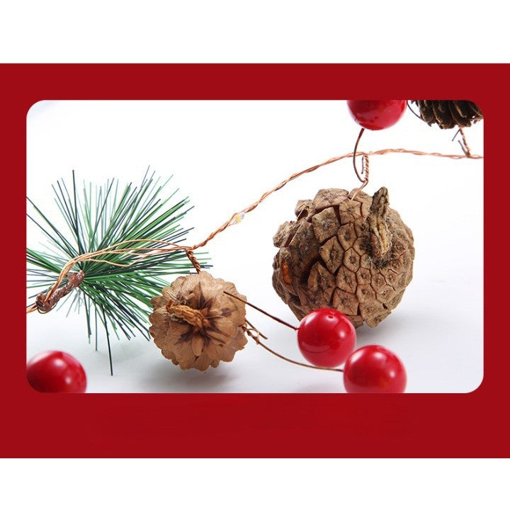 Instalatie Craciun cu baterii, 2 metri, 20 LED-uri tip Ace, conuri de pin si clopotei, Alb Cald, Flippy-5