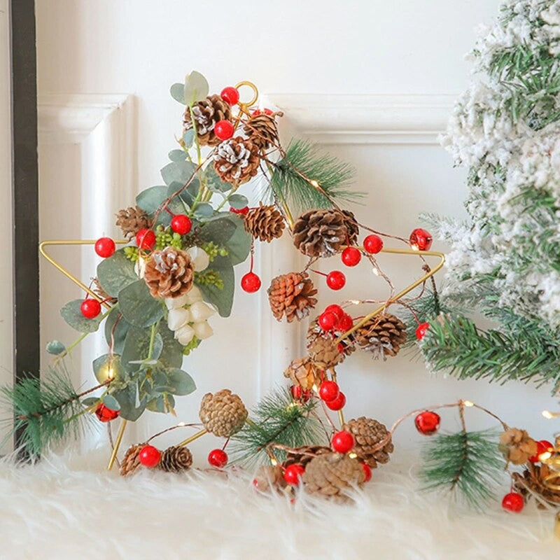 Instalatie Craciun cu baterii, 2 metri, 20 LED-uri tip Ace, conuri de pin si clopotei, Alb Cald, Flippy-6