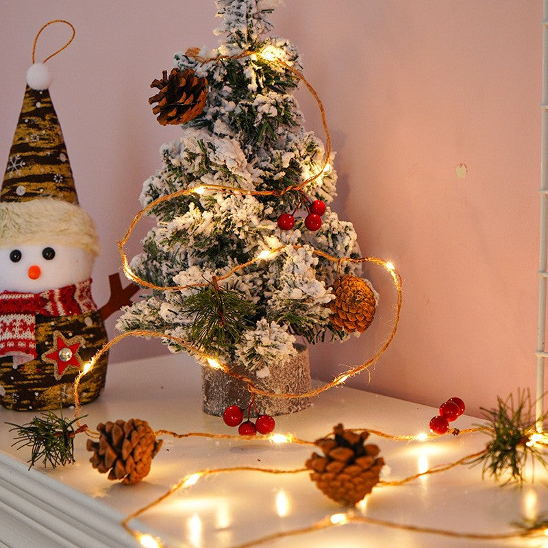 Instalatie Craciun cu baterii, 2 metri, 20 LED-uri tip ace si conuri de pin simple, Alb Cald, Flippy-4