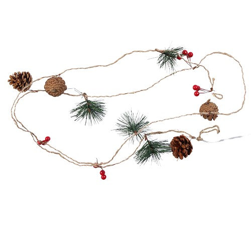 Instalatie Craciun cu baterii, 2 metri, 20 LED-uri tip ace si conuri de pin simple, Alb Cald, Flippy-0