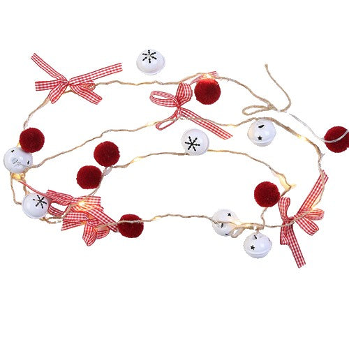 Instalatie Craciun cu baterii, 2 metri, 20 LED-uri tip clopotei si mingiute, Alb Cald, Flippy-0