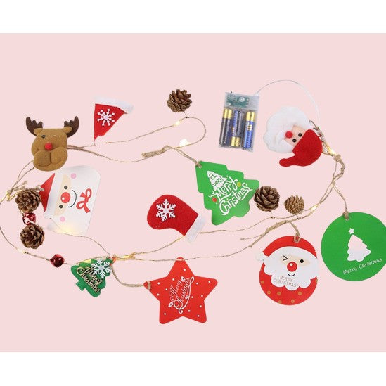 Instalatie Craciun cu baterii, 2 metri, 20 LED-uri tip Conuri de pin si figurine, Alb Cald, Flippy-1