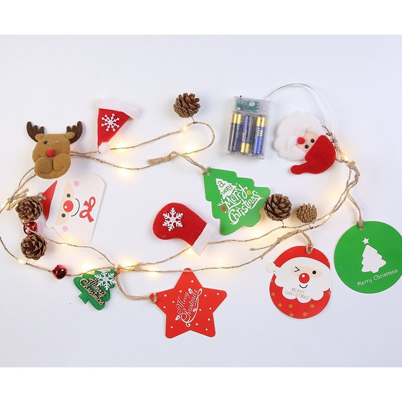 Instalatie Craciun cu baterii, 2 metri, 20 LED-uri tip Conuri de pin si figurine, Alb Cald, Flippy-2