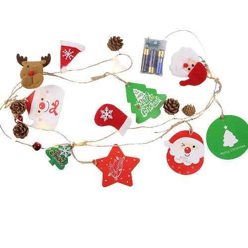 Instalatie Craciun cu baterii, 2 metri, 20 LED-uri tip Conuri de pin si figurine, Alb Cald, Flippy-0