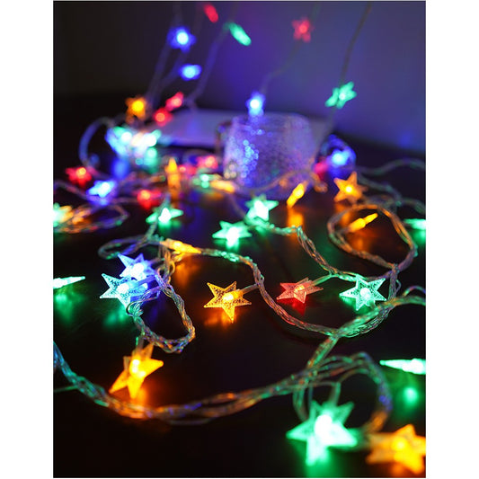 Instalatie Craciun cu baterii, 6 metri, 40 LED-uri tip Stea, fir Transparent, alb cald, Flippy-1