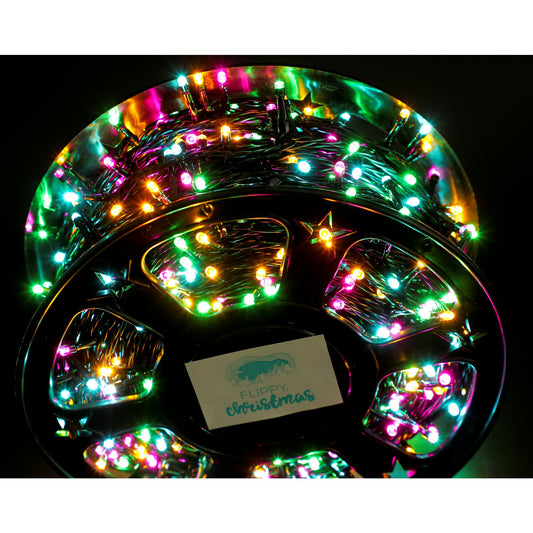 Instalatie Craciun liniara cu transformator, 100m, multicolor, 1000 LED-uri, fir negru, 8 jocuri de lumini, Flippy-1