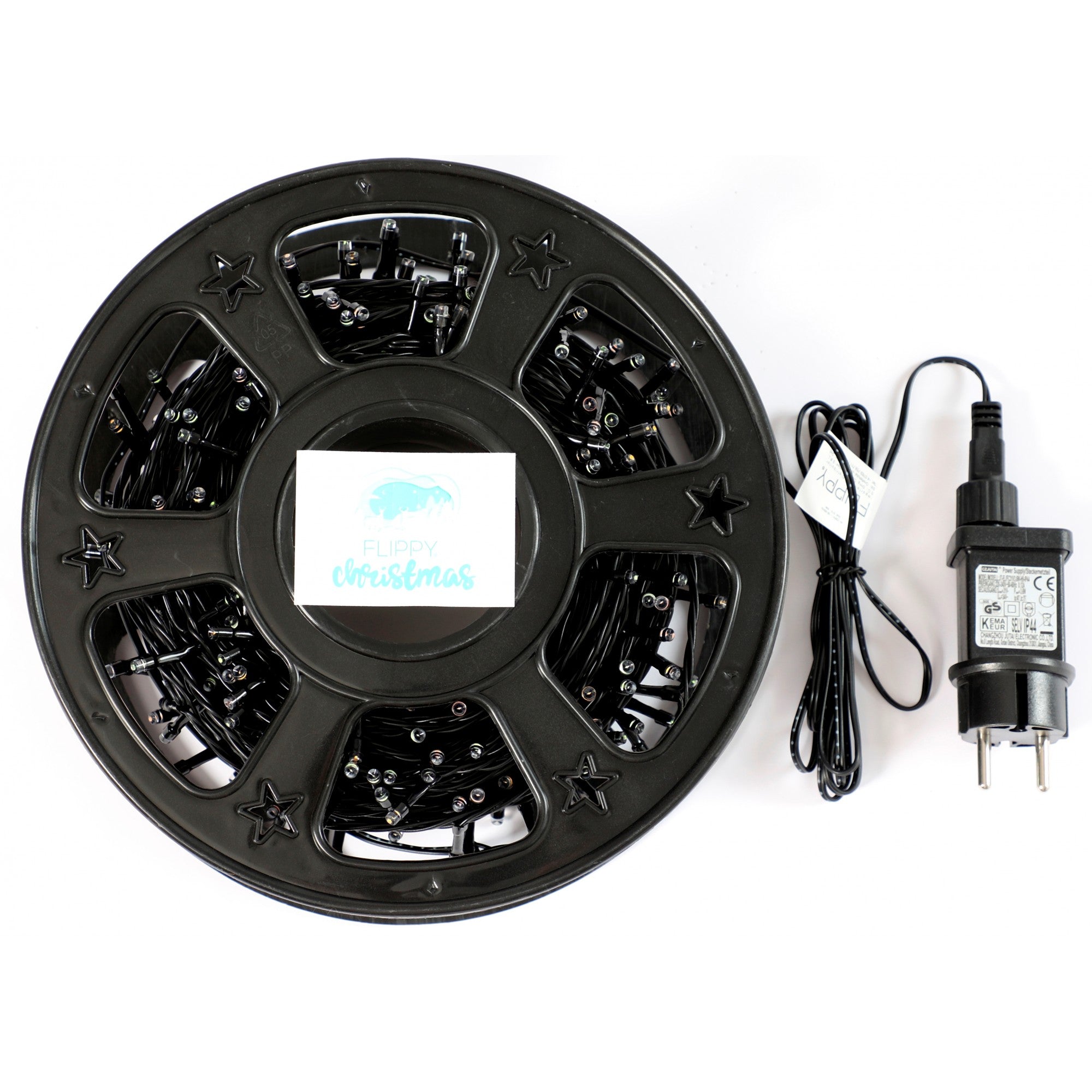 Instalatie Craciun liniara, fir negru, cu transformator, 50m, alb cald, 500 LED-uri V5, 8 jocuri de lumini, Flippy-7