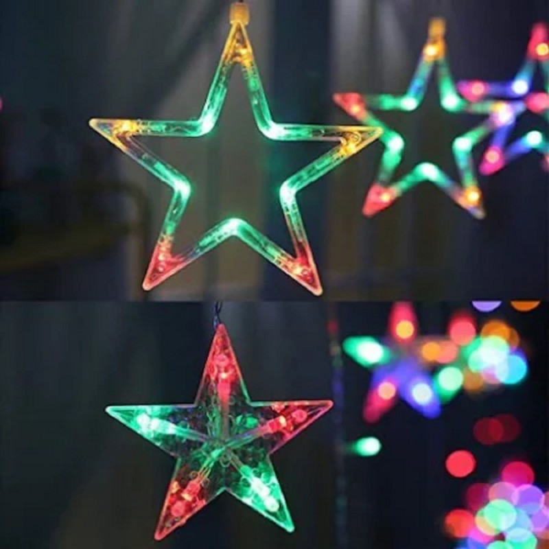 Instalatie Craciun Perdea luminoasa ploaie 12 Stele, mari si mici, interconectabila, 3m, Multicolor