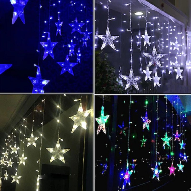Instalatie Craciun Perdea luminoasa ploaie 12 Stele, mari si mici, interconectabila, 3m, Multicolor