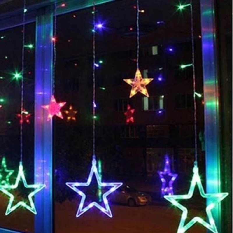 Instalatie Craciun Perdea luminoasa ploaie 12 Stele, mari si mici, interconectabila, 3m, Multicolor