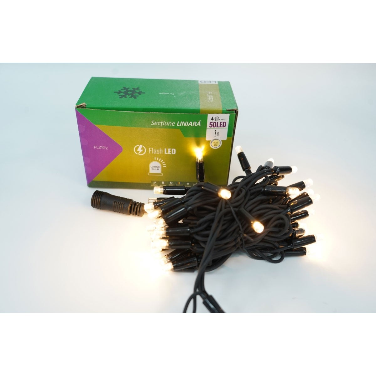 Instalatie Craciun Profesionala de Exterior IP65, 30 m, 300 Led-uri Mari ,Liniara, Alb cald, Interconectabila, Prelungitor 6.5 m inclus, Fir Negru, Flippy-4