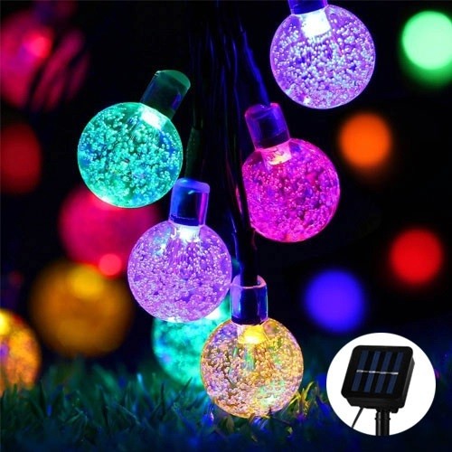 Instalatie Craciun, Tip Globuri de cristal, 20 Led-uri, 5 metri, Multicolor, Energie solara, Senzor de lumina, Flippy-7
