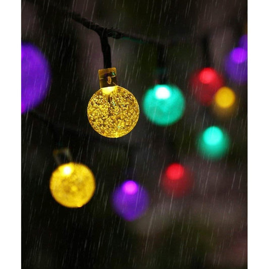Instalatie Craciun, Tip Globuri de cristal, 50 Led-uri, 9.5 metri, Multicolor, Energie solara, Senzor de lumina, Flippy-1