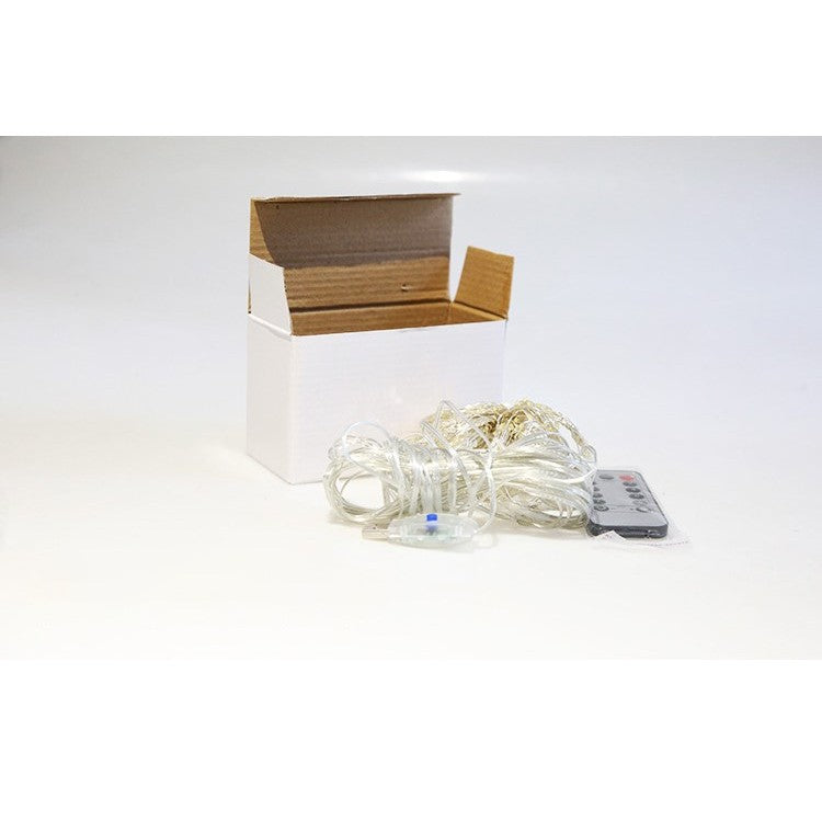 Instalatie Craciun, Tip Perdea IP44, 3m x 3m, 300 Led-uri, Alb cald, USB si telecomanda cu 8 functii, Flippy-5