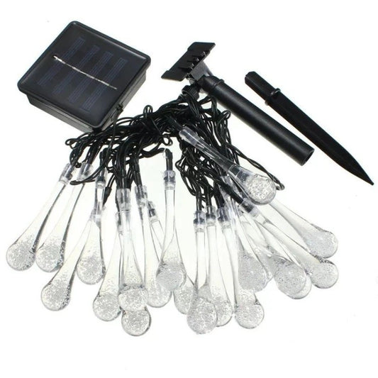 Instalatie Craciun, Tip Picaturi, 30 Led-uri, 6.5 metri, Alb cald, Energie solara, Senzor de lumina, Flippy-1