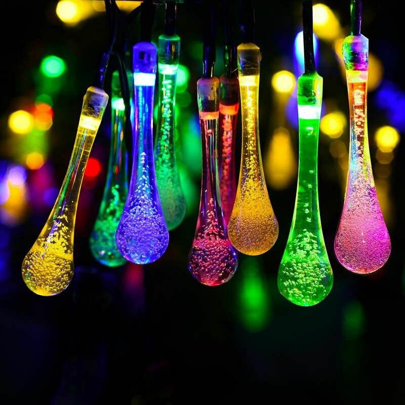 Instalatie Craciun, Tip Picaturi, 30 Led-uri, 6.5 metri, Multicolor, Energie solara, Senzor de lumina, Flippy-8