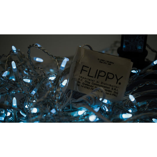 Instalatie Craciun Turturi, IP44, 40 m, 286 Led-uri ,Perdea Franjurata, Alb rece, 8 jocuri de lumini, Transformator 31 V, Putere 9 W, Interconectabila, Interior/Exterior, Prelungitor 3 m inclus, Fir Alb, Flippy-1
