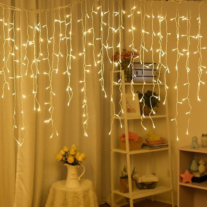 Instalatie Craciun Yoto, Tip Franjuri/Turturi, 4 m, 120 LED-uri, Prelungitor 1.5 m, 8 Jocuri de Lumini, Interconectabila, Conectare la Retea, Fir transparent, Interior/Exterior, Alb Cald-7