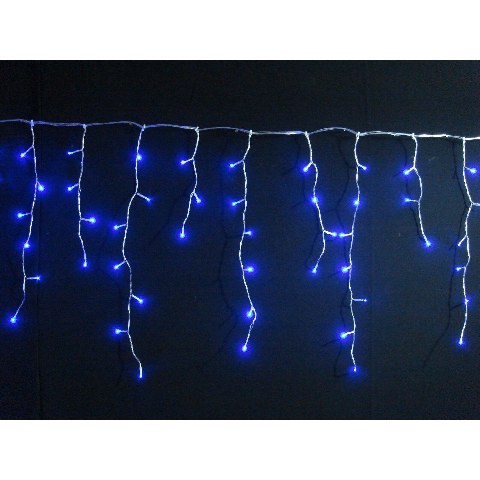 Instalatie Craciun Yoto, Tip Franjuri/Turturi, 4 m, 120 LED-uri, Prelungitor 1.5 m, 8 Jocuri de Lumini, Interconectabila, Conectare la Retea, Fir transparent, Interior/Exterior, Albastru-4