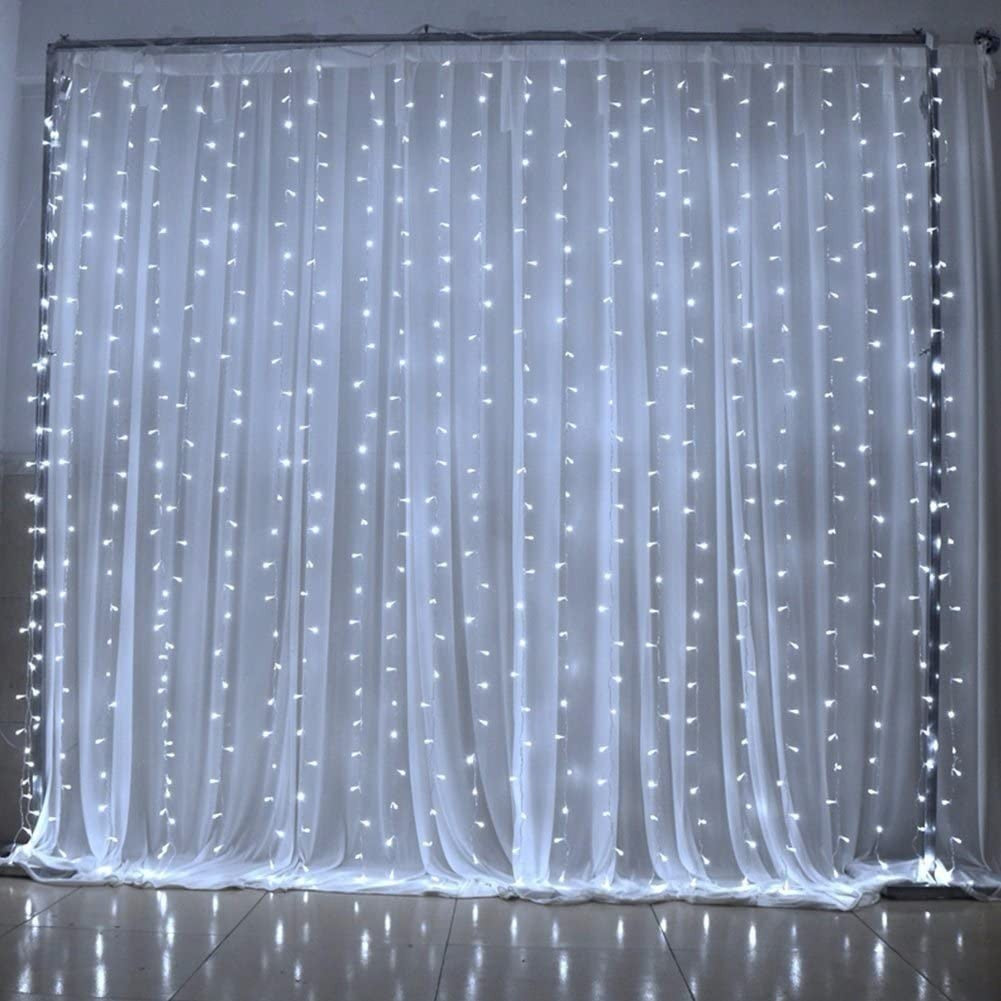 Instalatie Craciun Yoto, Tip Perdea, 3 m x 3 m, 320 LED-uri, Prelungitor 1.5 m, 8 Jocuri de Lumini, Interconectabila, Fir transparent, Interior/Exterior, Alb Rece-4
