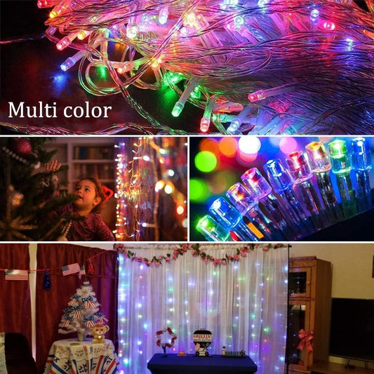 Instalatie Craciun Yoto, Tip Perdea, 5 m x 1 m, 200 LED-uri, Prelungitor 1.5 m, 8 Jocuri de Lumini, Interconectabila, Fir transparent, Interior/Exterior, Multicolor-1