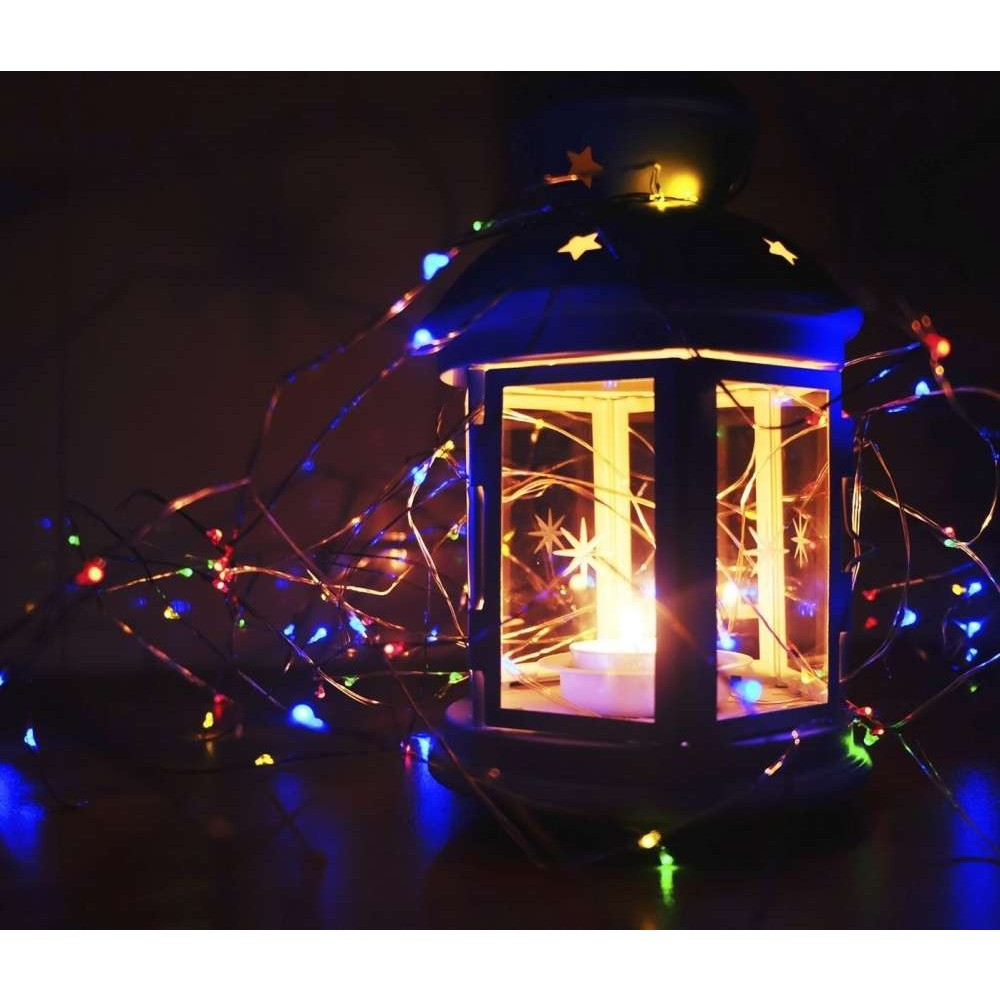 Instalatie de Craciun, Liniara, 20 m, Baterii, 200 LED-uri, Multicolor, 2 Jocuri de Lumini, Fir Cupru, Interior/Exterior, Flippy-3