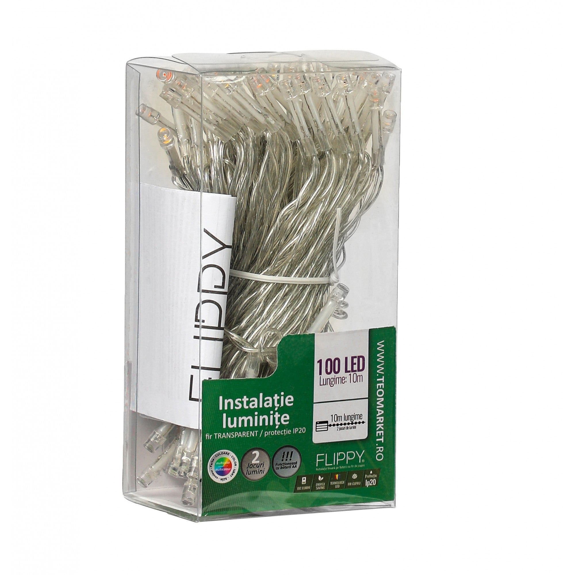 Instalatie de Craciun cu Baterii Tip Liniar, 2 jocuri de lumini, Fir Transparent 10 m 100 LED -uri, Multicolor-0