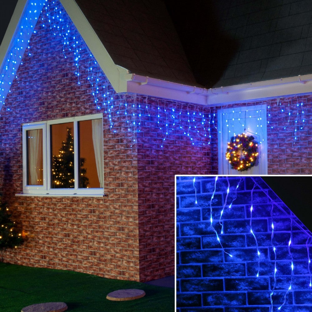 Instalatie de Craciun Flippy® Tip Franjuri, 12 m, 300 LED-uri, Interconectabila, Albastru-1