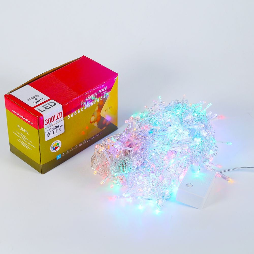 Instalatie de Craciun Flippy® Tip Franjuri, 12 m, 300 LED-uri, Interconectabila, Multicolor-4