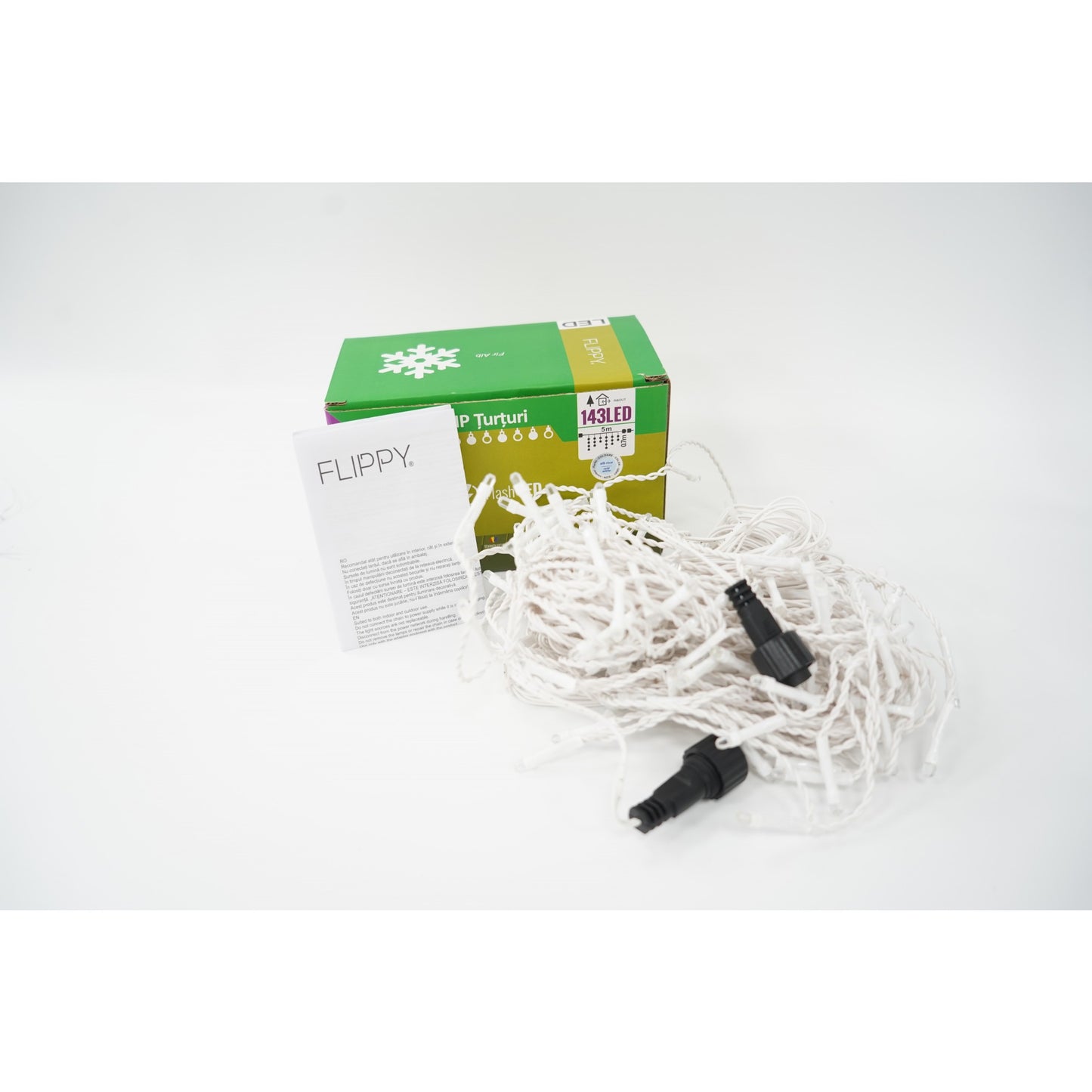 Instalatie de Craciun Flippy® Tip Franjuri cu Flash, Sectiune 5 m, 143 LED-uri, Interconectabila, Fir Alb, Alb Rece-1