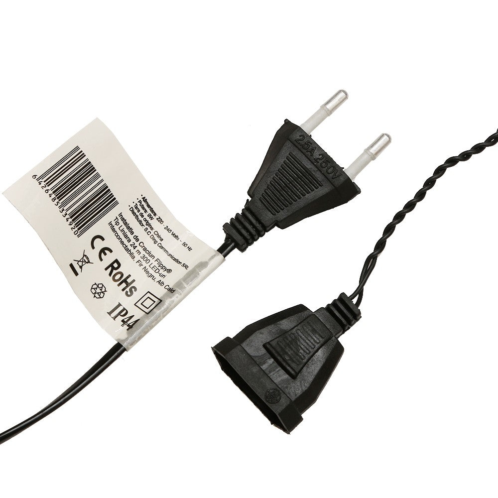 Instalatie de Craciun Flippy® Tip Liniara, Fir Negru, 24 m, 300 LED-uri, Interconectabila, Alb Cald-5