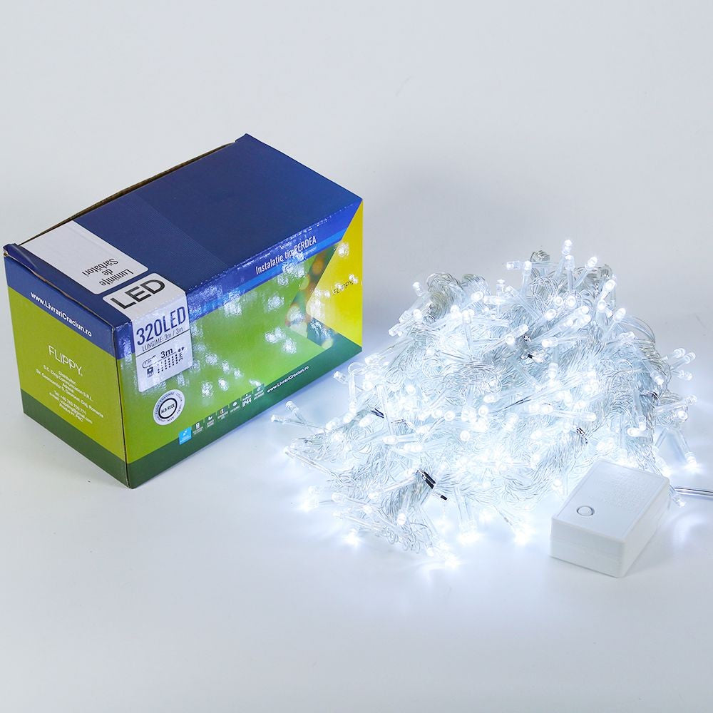 Instalatie de Craciun Flippy® Tip Perdea, 3 x 3 m, 320 LED-uri, Interconectabila, Alb Rece-3