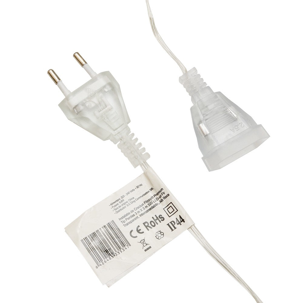 Instalatie de Craciun Flippy® Tip Perdea, 3 x 3 m, 320 LED-uri, Interconectabila, Alb Rece-5