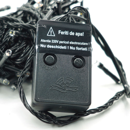 Instalatie de Craciun liniara Yoto, 10 m, din care 1 m cablu priza 220V, 100 LED, 8 jocuri de lumini, muzicala, pentru interior, controler, fir negru, multicolor-1