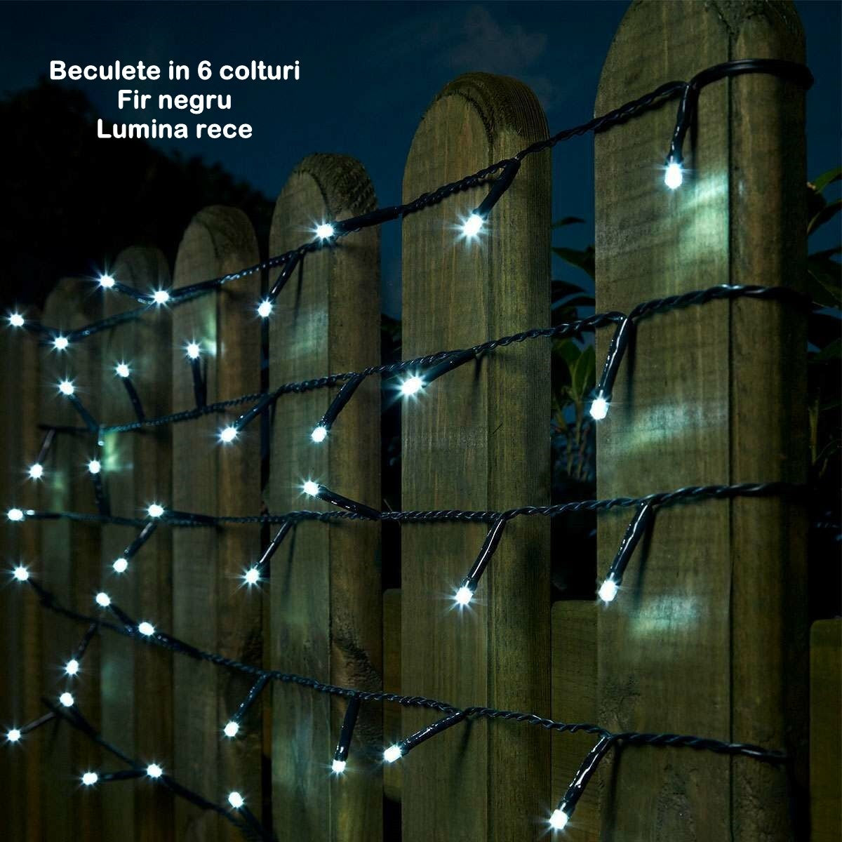Instalatie de Craciun liniara Yoto, 17 m, din care 1 m cablu priza 220V, 200 LED, 8 jocuri de lumini, beculet in 6 colturi, pentru interior, controler, fir negru, alb rece-2