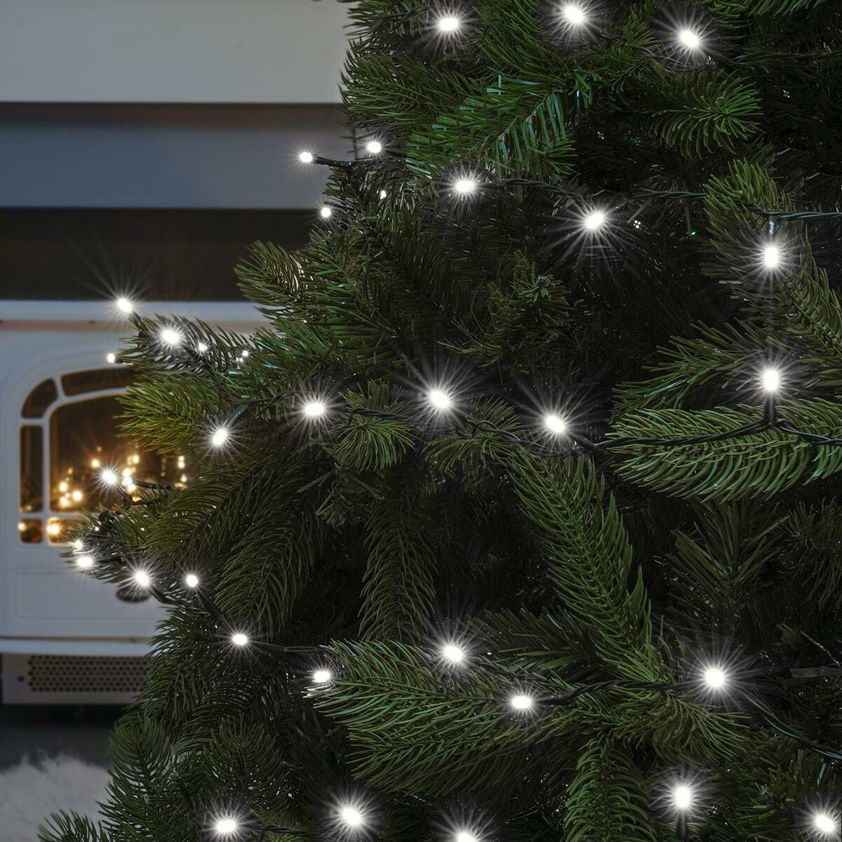 Instalatie de Craciun liniara Yoto, 17 m, din care 1 m cablu priza 220V, 200 LED, 8 jocuri de lumini, beculet in 6 colturi, pentru interior, controler, fir negru, alb rece-0