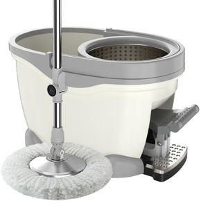 Set Galeata cu Pedala si Mop Rotativ 360°, Flippy, Cu Actiune Centrifuga x4, Pentru Uz Casnic, Maner din Otel Inoxidabil Telescopic, 2 Capte din Bumbac, 46x30x28 cm, Alb Ivoir-0
