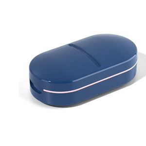 Organizator medicamente, Flippy, Dispozitiv Taiere/Sfaramare Pastile, ideala pentru calatorii, Compartiment depozitare, Albastru-0