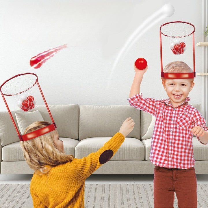 Set Interactiv pentru Copii, Flippy, Joc cu Doua Cosuri de Baschet de Pus pe Cap, Joc Dublu, 20 de Mingi Albe si Rosii, Multicolor-2