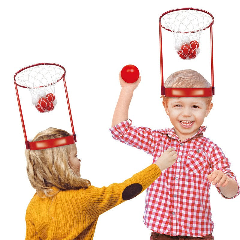 Set Interactiv pentru Copii, Flippy, Joc cu Doua Cosuri de Baschet de Pus pe Cap, Joc Dublu, 20 de Mingi Albe si Rosii, Multicolor-3