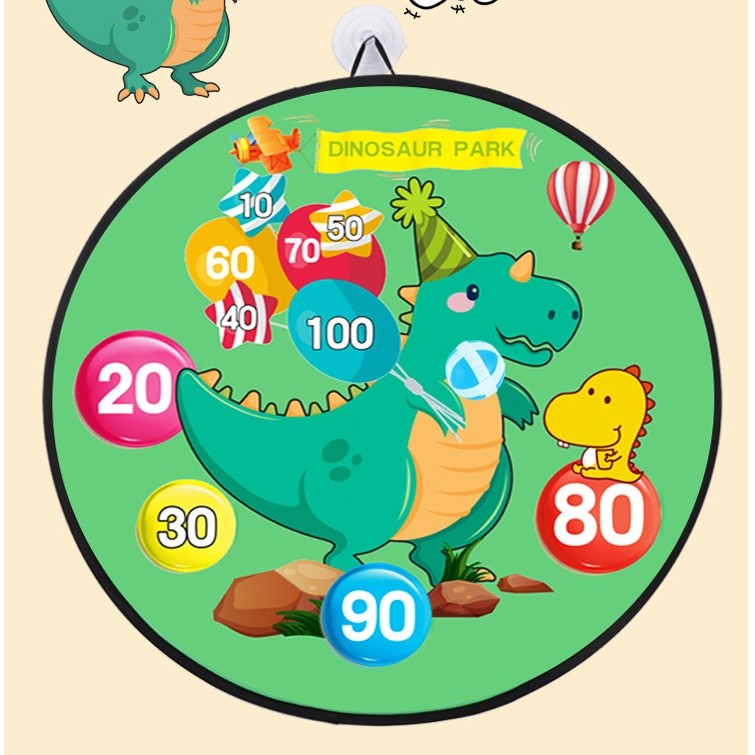 Joc Darts Flippy pentru Copii, Placa Pliabila 36.5 cm, 8 Mingii Velcro/Scai Simple, 2 Mingii Luminoase, Model Dinozaur Park, Verde-3