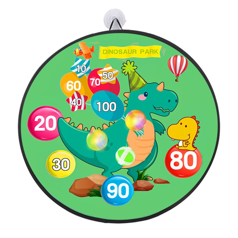 Joc Darts Flippy pentru Copii, Placa Pliabila 36.5 cm, 8 Mingii Velcro/Scai Simple, 2 Mingii Luminoase, Model Dinozaur Park, Verde-5