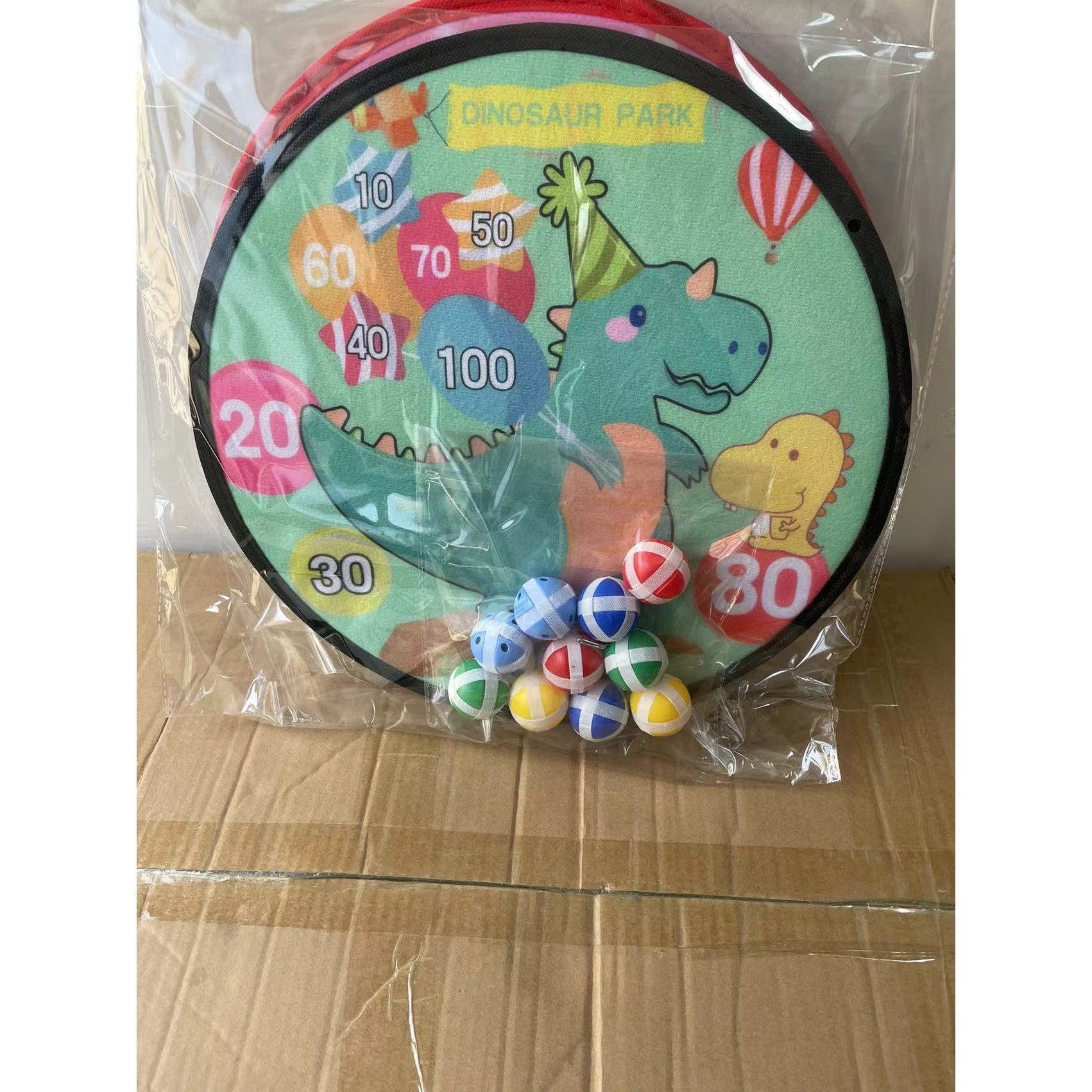 Joc Darts Flippy pentru Copii, Placa Pliabila 36.5 cm, 8 Mingii Velcro/Scai Simple, 2 Mingii Luminoase, Model Dinozaur Park, Verde-6