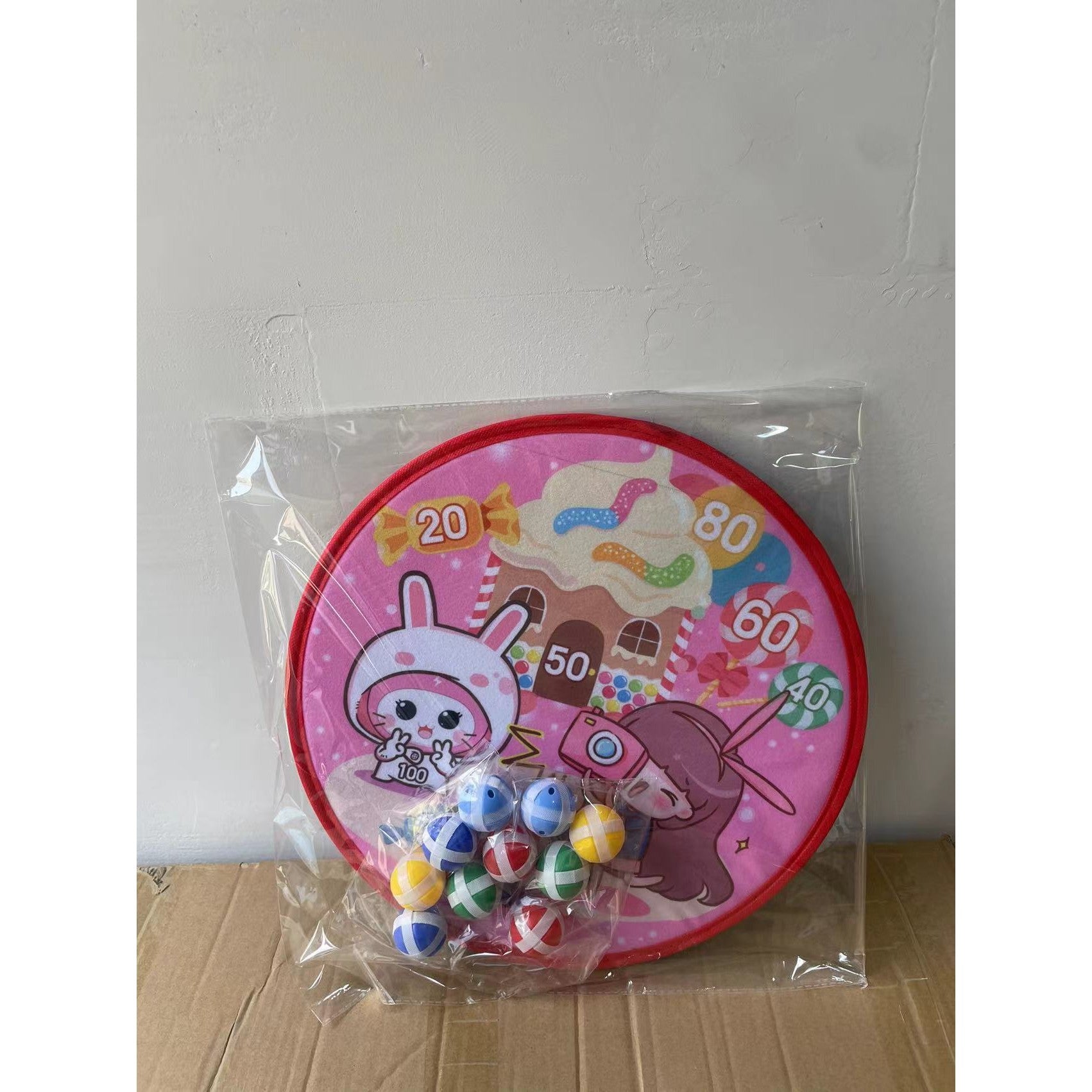 Joc Darts Flippy pentru Copii, Placa Pliabila 36.5 cm, 8 Mingii Velcro/Scai Simple, 2 Mingii Luminoase, Model Acadele, Roz-9