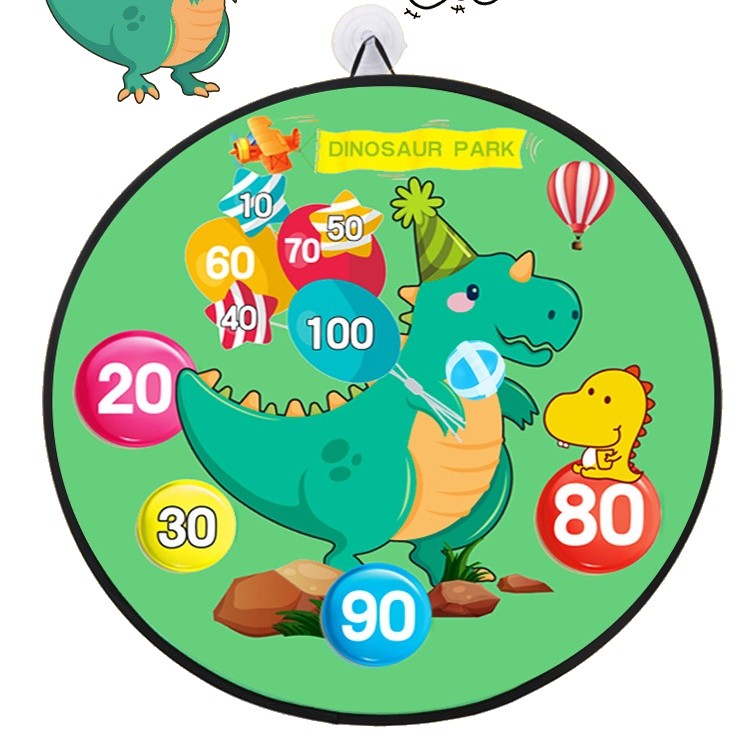 Joc Darts Flippy pentru Copii, Placa Pliabila 70 cm, 8 Mingii Velcro/Scai Simple, 2 Mingii Luminoase, Model Dinozaur Park, Verde-3