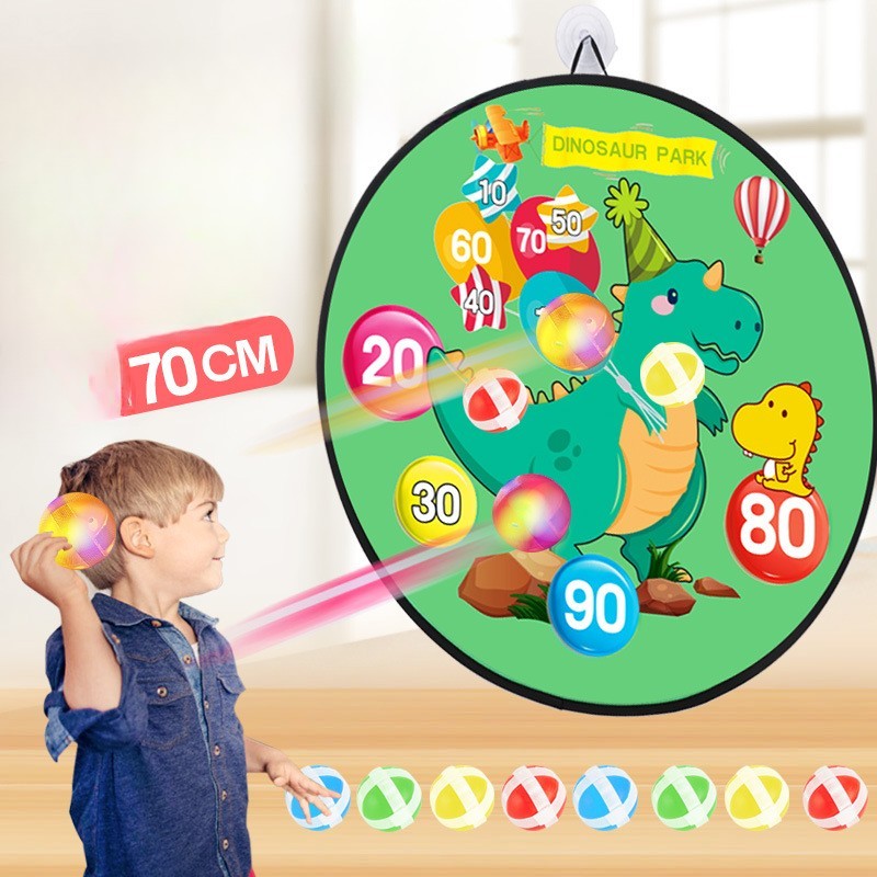 Joc Darts Flippy pentru Copii, Placa Pliabila 70 cm, 8 Mingii Velcro/Scai Simple, 2 Mingii Luminoase, Model Dinozaur Park, Verde-6
